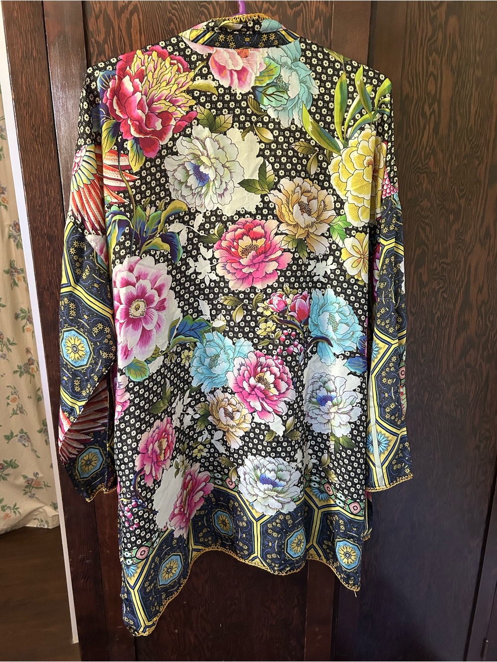 Johnny Was Floral Silk Button Down Top - Picture 2 of 8